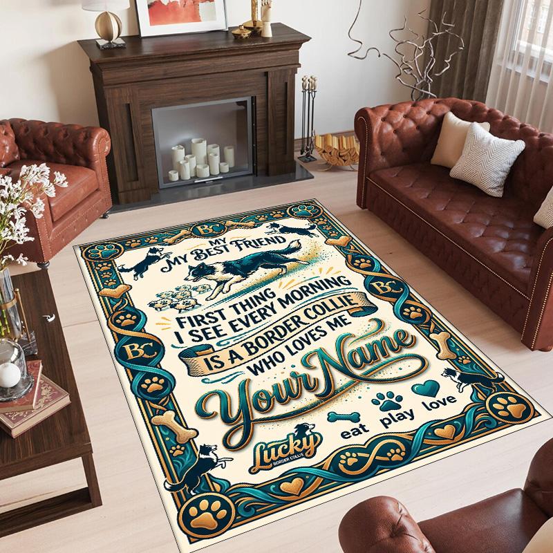 Hearts Theme Crystal Velvet Floor Rug Personalized Custom Name Text Warm Carpet Home Decoration