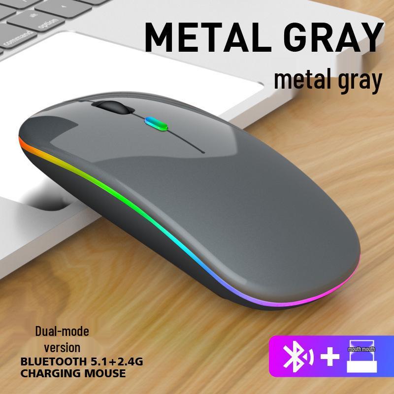 Rechargeable Dual-Mode Silent Bluetooth Mouse with Colorful LED for Office