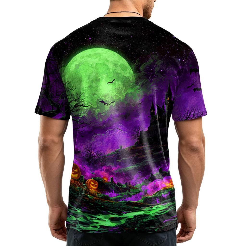 Men's Casual Printed Crew Neck Lightweight Breathable Short Sleeve Top Halloween Themed Graphic Tee for Everyday Wear