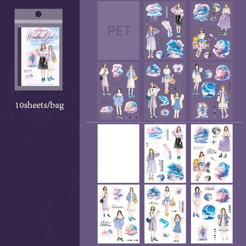 Mr Paper 200pcs/bag Weather Girl Series Aquascape Die-cut Sticker Book Handbook Material DIY Scrapbook Photo Frame Card Diary