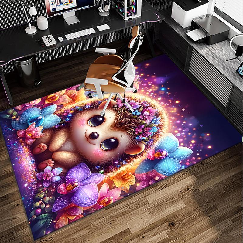 Sleepy Hedgehog Dreams Office Rug Chair Mat, Game Carpet, Suitable for Front Door, Bedroom, Living Room, Desk, Holiday Gift