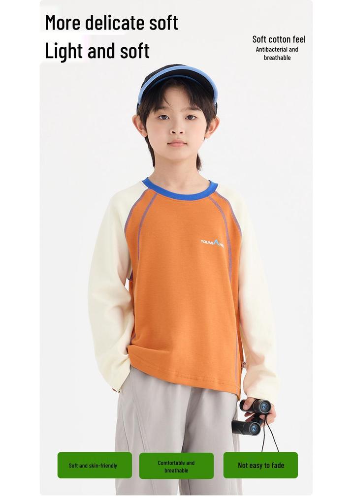 New Boys' Trendy Patchwork Long-Sleeve T-Shirt - 2026 Autumn Collection