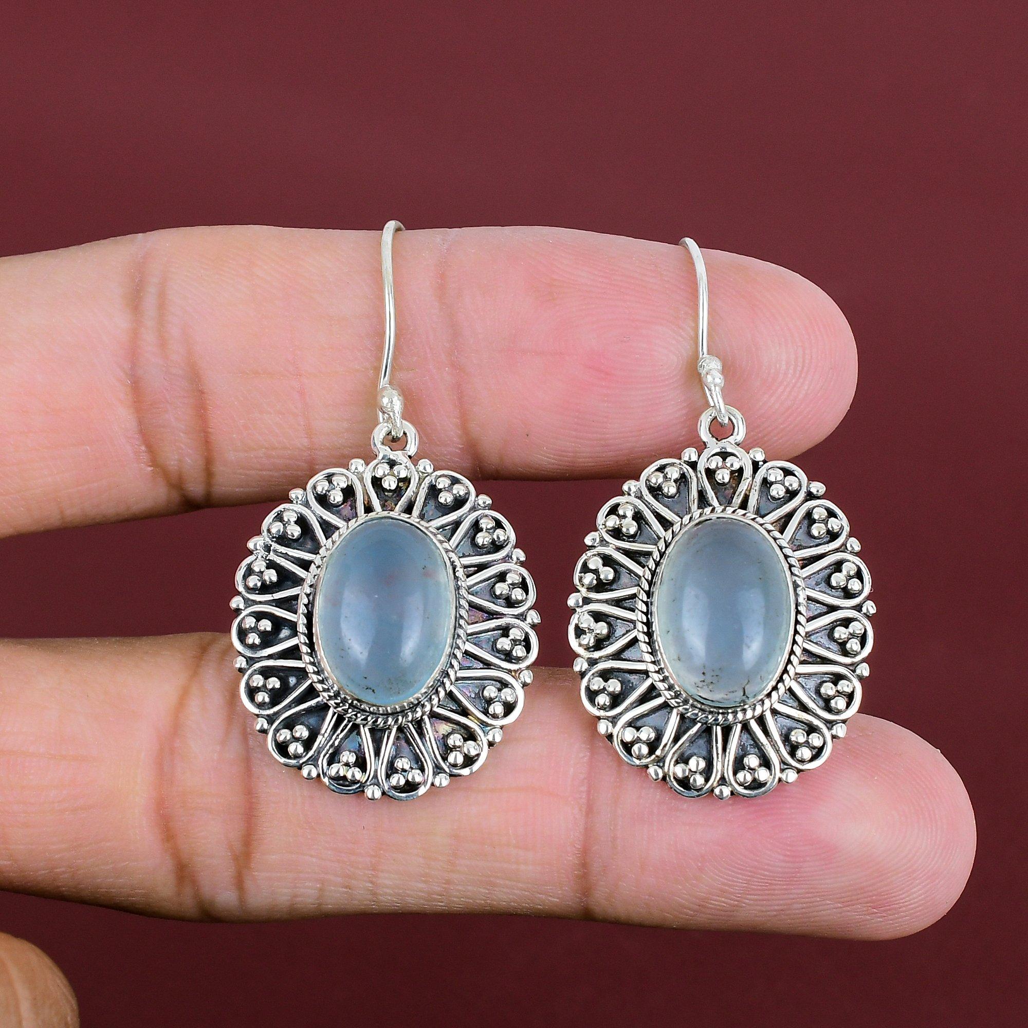 Серьги с аквамарином, драгоценные камни, серьги ручной работы, винтажные серьги из стерлингового серебра 925 пробы, серьги с аквамарином, камни, соответствующие рождению, подарки для мамы