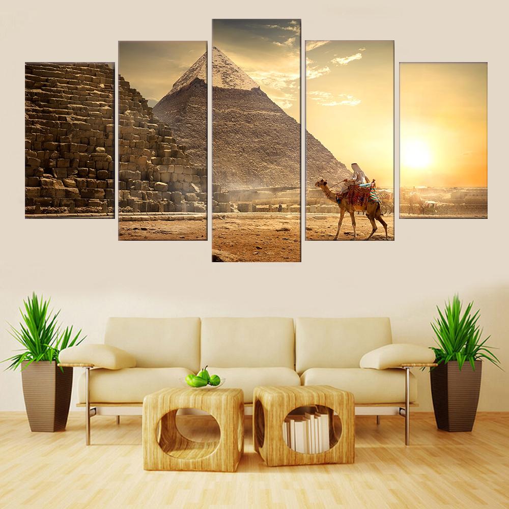 Wall Art Modular Pictures HD Printed 5 Panel Ancient Egypt Pyramid Home Decor Living Room Modern Canvas Painting