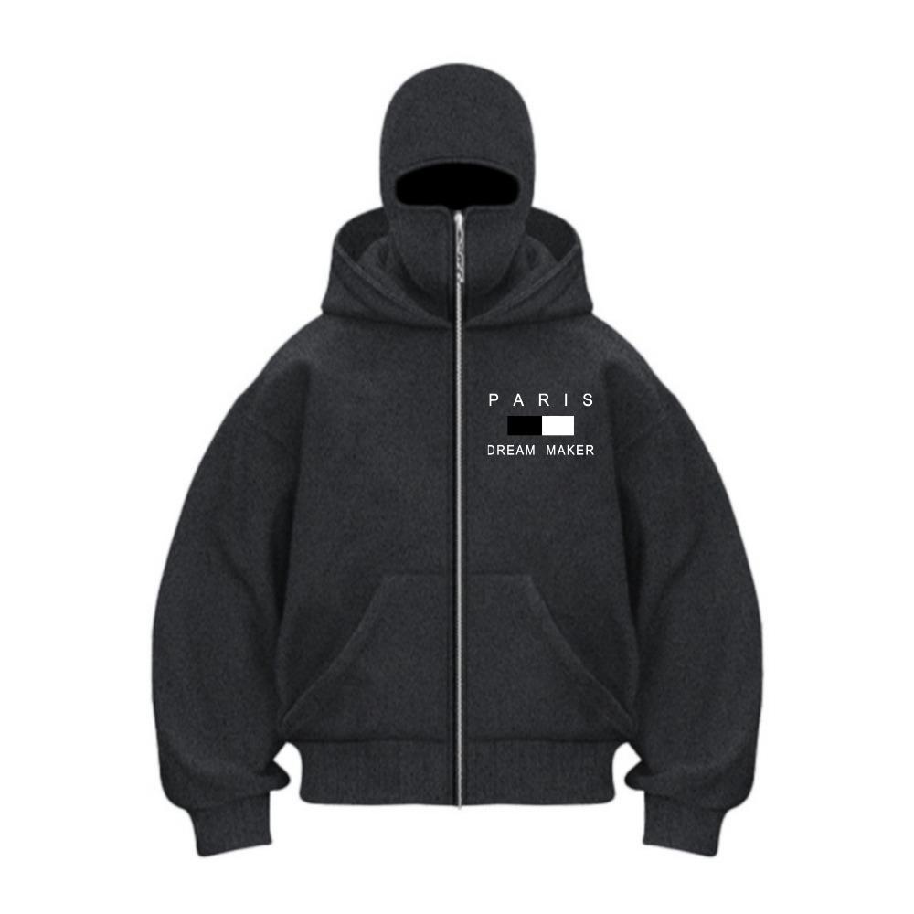 Ski Mask Men's Zipper Hooded Sweatshirt Winter Warm Casual Sweatshirt Y2K Hooded Mask Zipper Design Sports Jacket Outdoor Activities