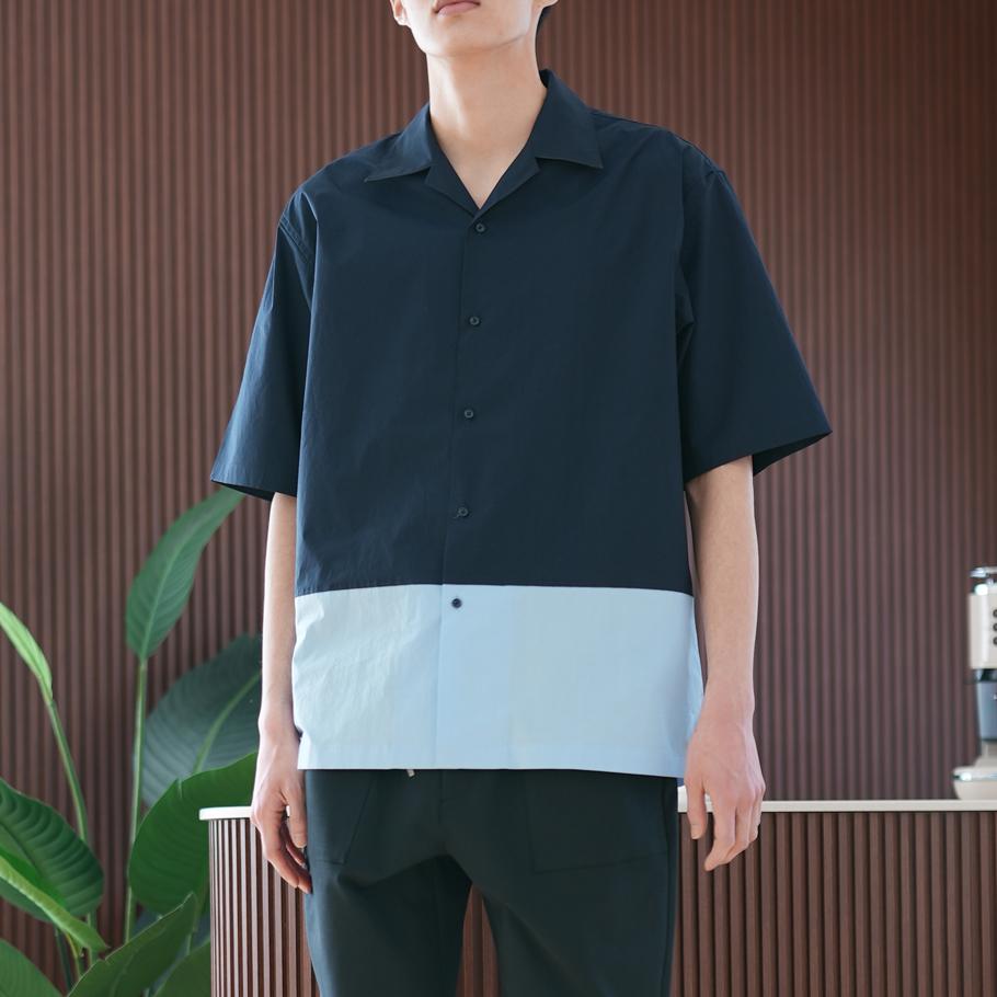 Lsw Tone-On-Tone Open Collar Shirt (Navy/Blue) Navy/L(100)
