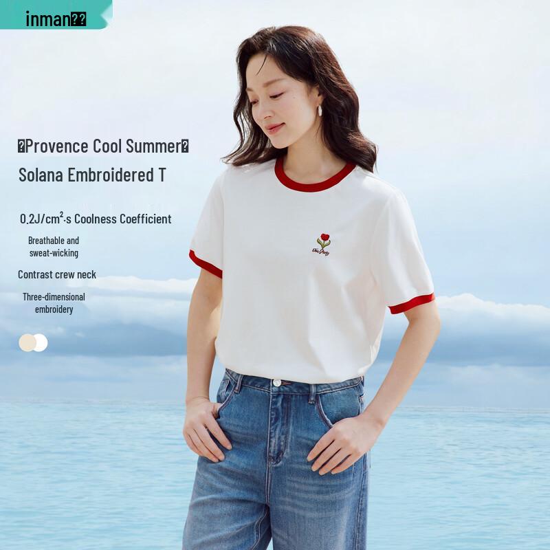 Inman Women's Cool-Feel Embroidered Color-Block Short Sleeve T-Shirt
