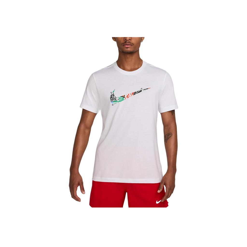Nike Dri-Fit Logo Design Versatile Sweat-Absorbing Breathable Short Sleeve T-Shirt Men Tops White HJ3658-100