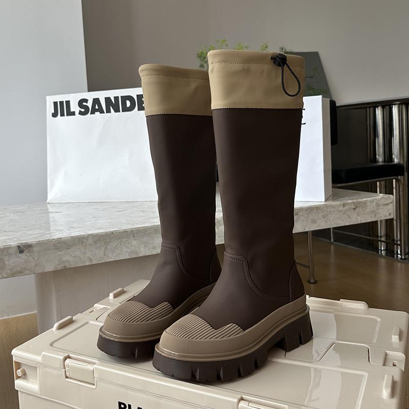 Fashion 2025 New Women Motorcycle Knee-high Boots Woman Fashion Casual Thick Sole Platform Flats Heels Botas Femininas Long Booties