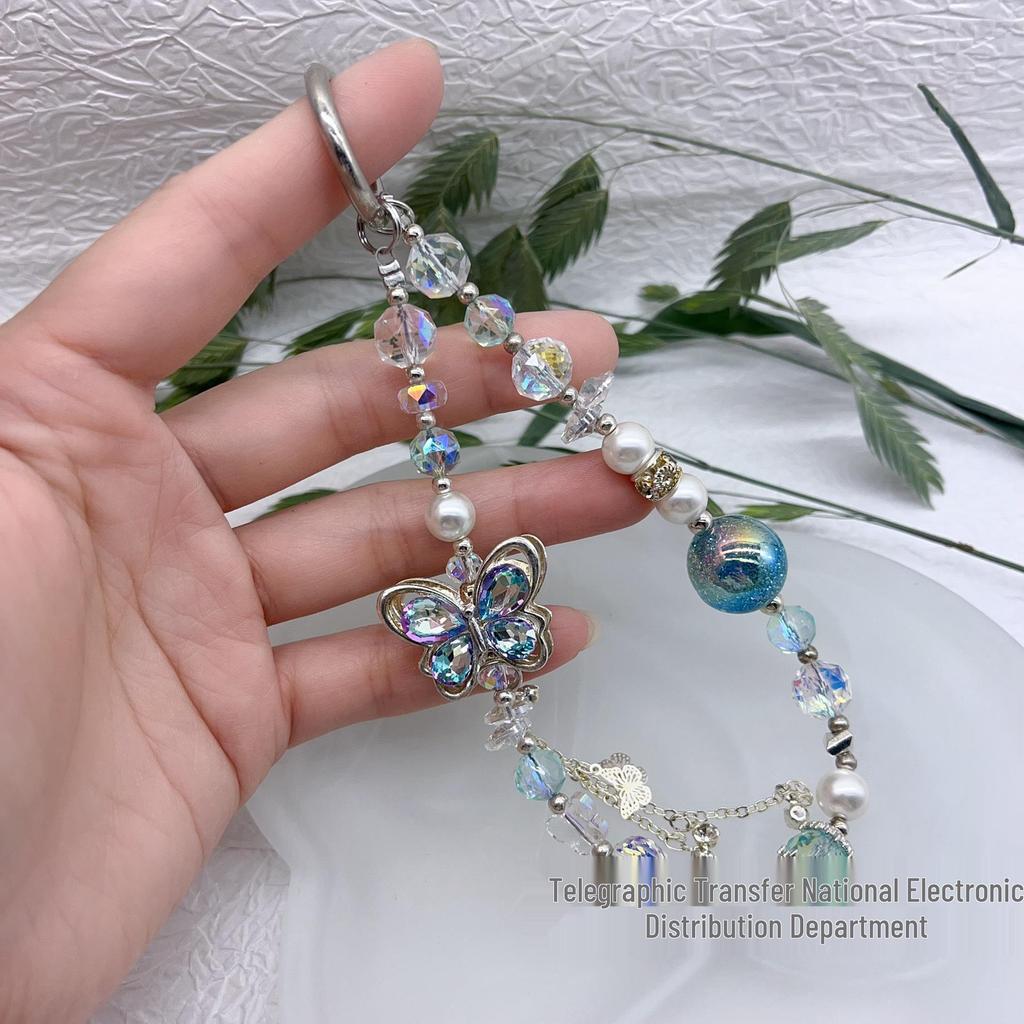 Luxury Crystal Butterfly Charm Wrist Lanyard & Keychain for Women