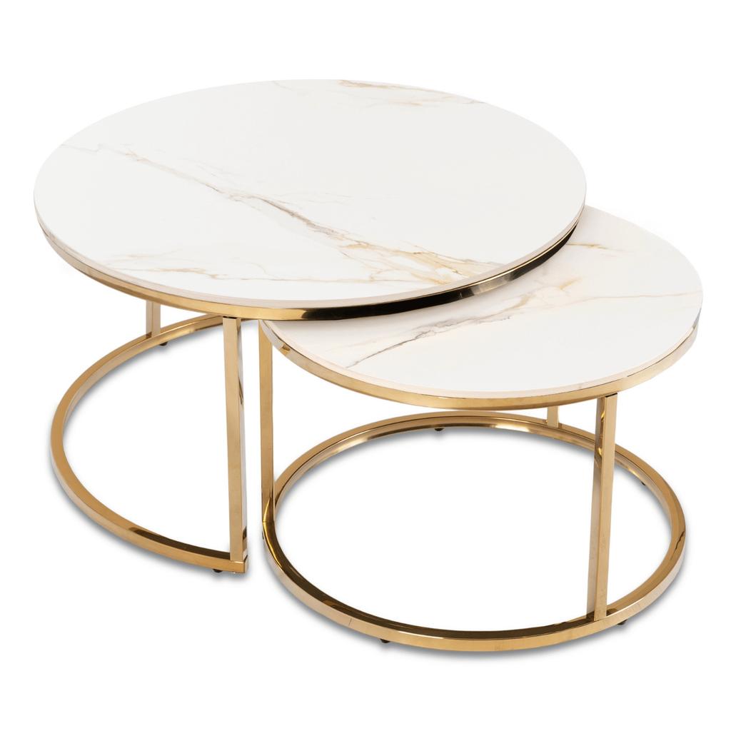 Milano Coffee Table Set 60 Cm/80 Cm White Marble/Golden Glamour