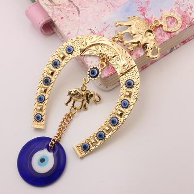 Türkisches blaues Glasaugen-Amulett, Hufeisen mit Elefantenband, ethnischer Wandbehang, Glücksanhänger, Windspiele, Heim- und Autodekoration