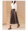 Hepburn Style A-Line Matte PU Leather Skirt: Retro Mid-Length, Elastic Waist, Large Swing, Autumn/Winter