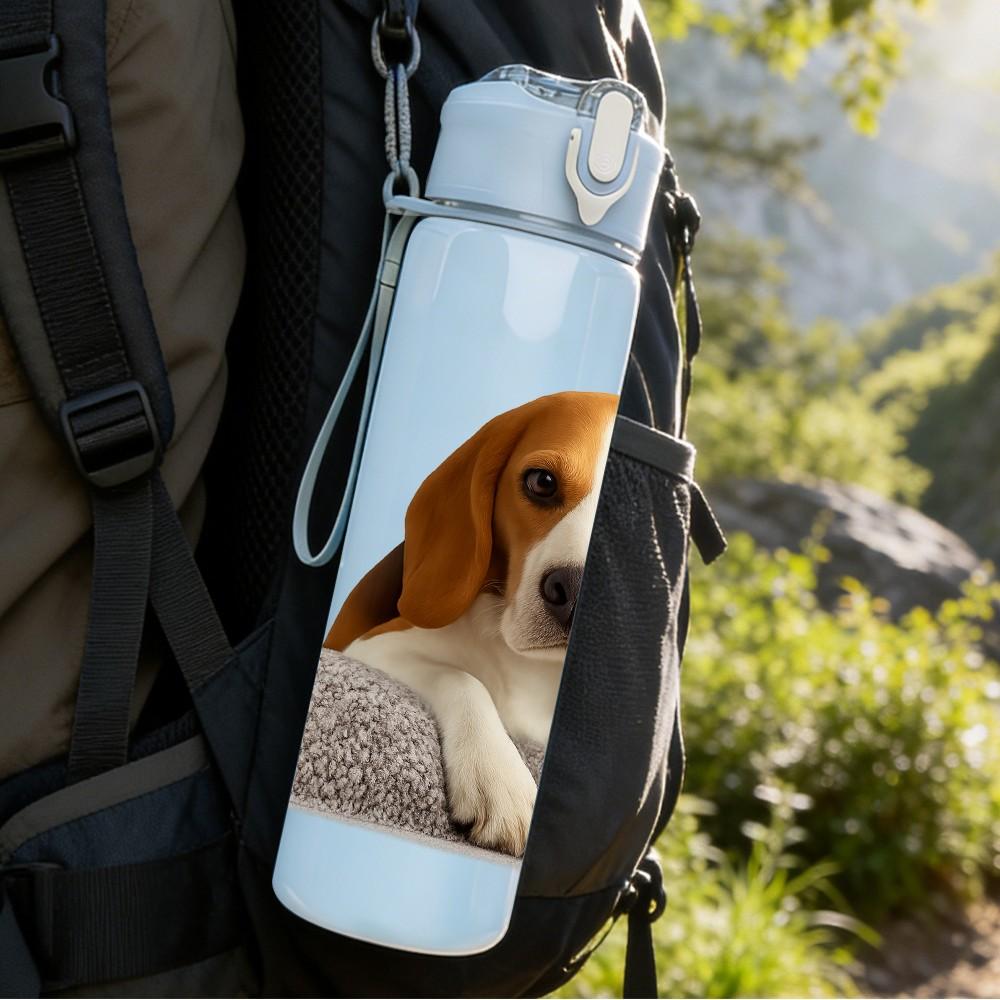 1PC Beagle Hound Dog Portrait 750ml Color Plastic Sports Water Bottle Leakproof Flip Straw Lid Suitable for Sports Office Home Use
