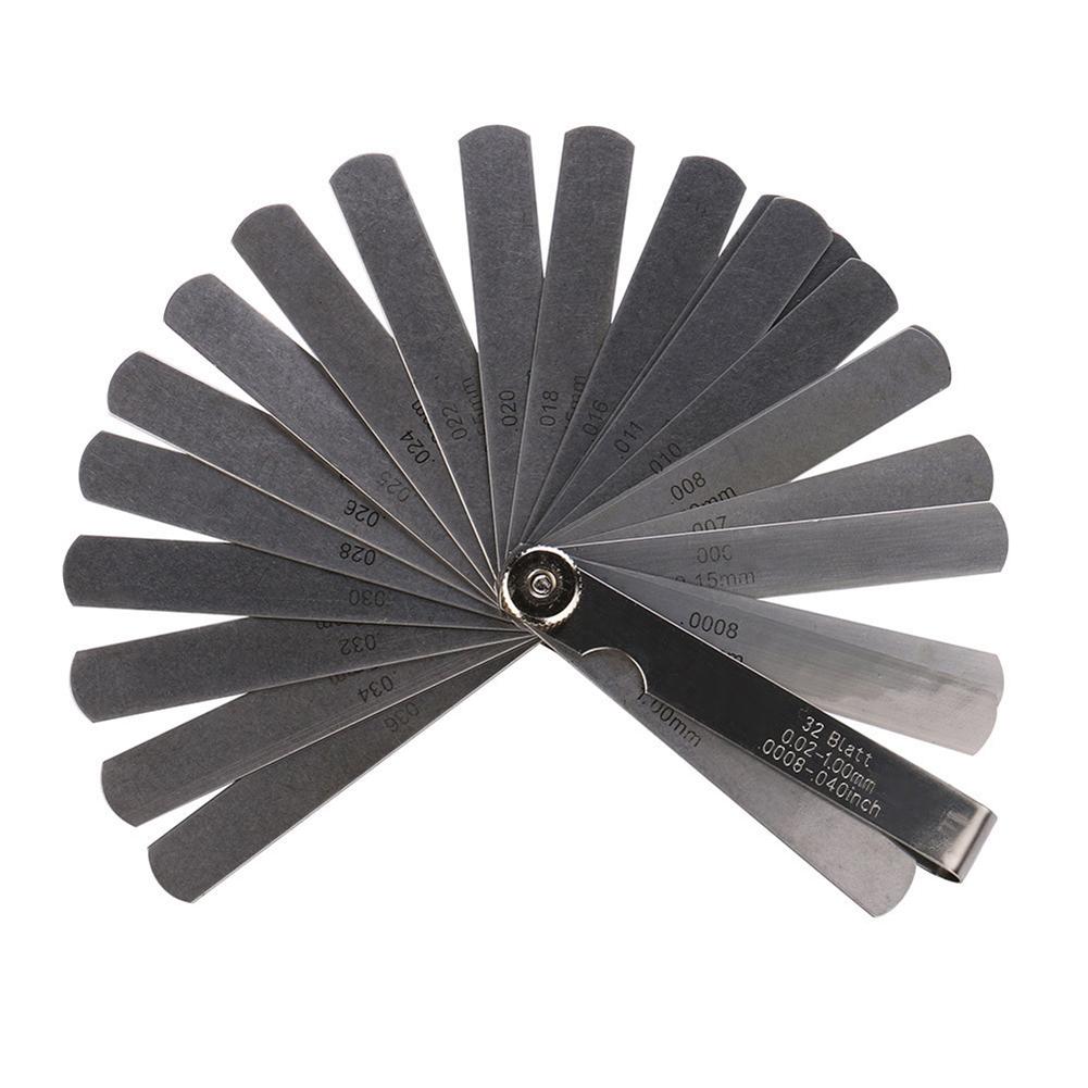 

Blades Combination Feeler Gauge 0.02-1.0mm Clearance Gauge Thickness Gauge 32pc Metric British System #278
