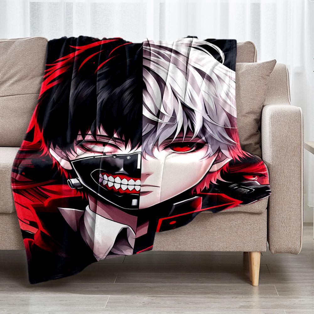 Tokyo Ghoul Theme Printed Blanket - Perfect for Couch, Bed, Travel & Outdoor Use | Machine Washable, Cozy & Durable.