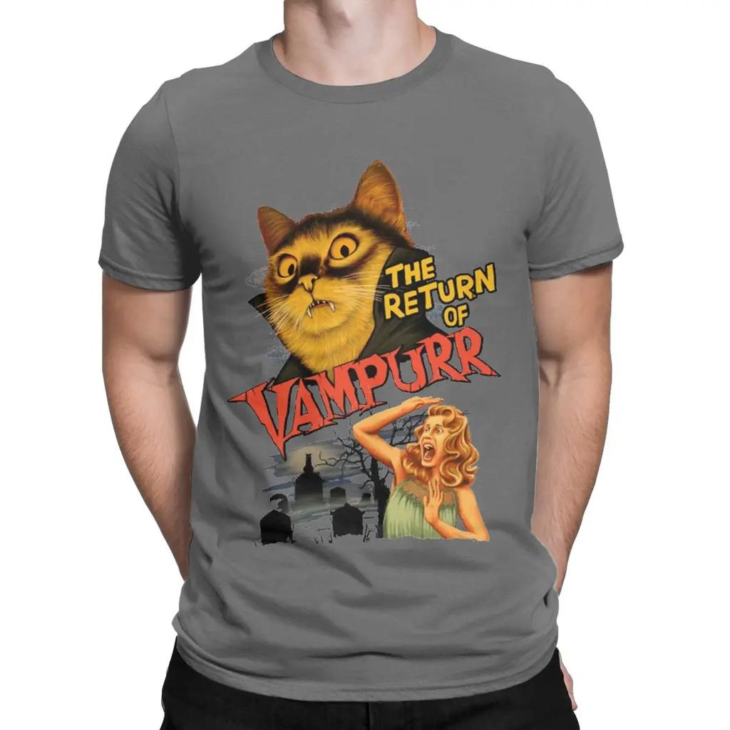 The Return Of Vampurr T-Shirt for Men Halloween Cat Pure Cotton Tee Shirt Round Collar Short Sleeve T Shirts Plus Size Clothes