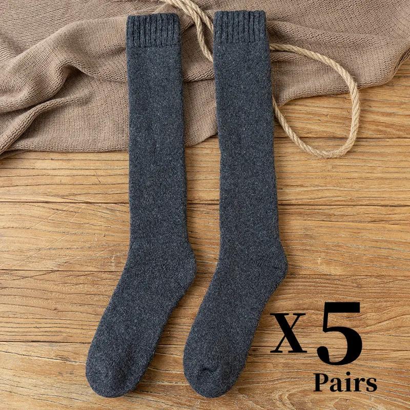 5pairs/Men's Winter Knee Stockings Merino Wool Super Thick Warm Compression Winter Towel Socks Wrap Calf Thick Tall SocksEU38-46