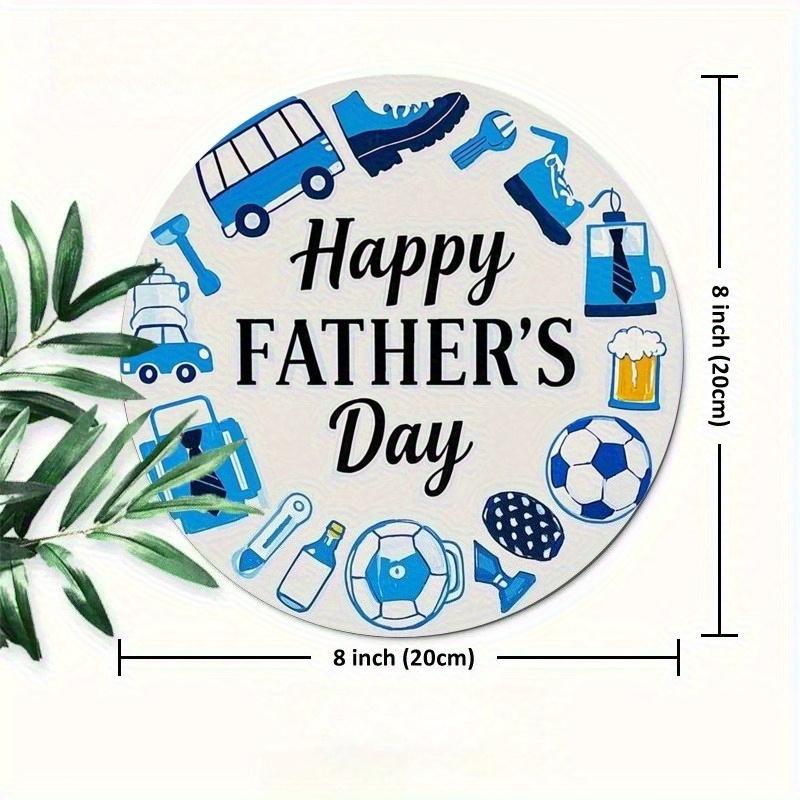 

2d flat 20*20cm Father s Day Wooden Sign Round Blue Tool & Soccer Theme Wall Decor with Happy Father s Day Text - Durable Indoor/Outdoor Decoration 20*20cm