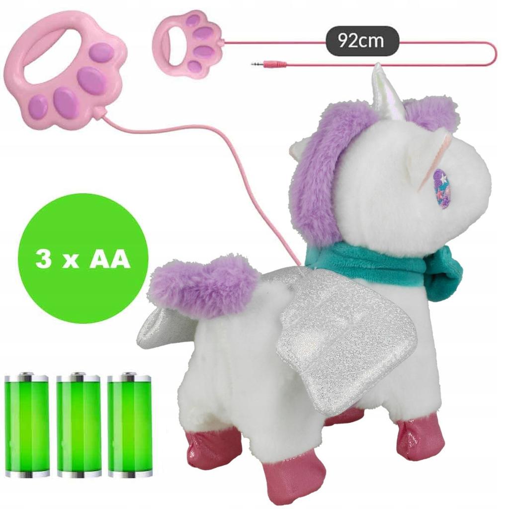 [PACZB][1] Interactive Plush Unicorn On a Leash, Battery Operated / WHITE / U881B