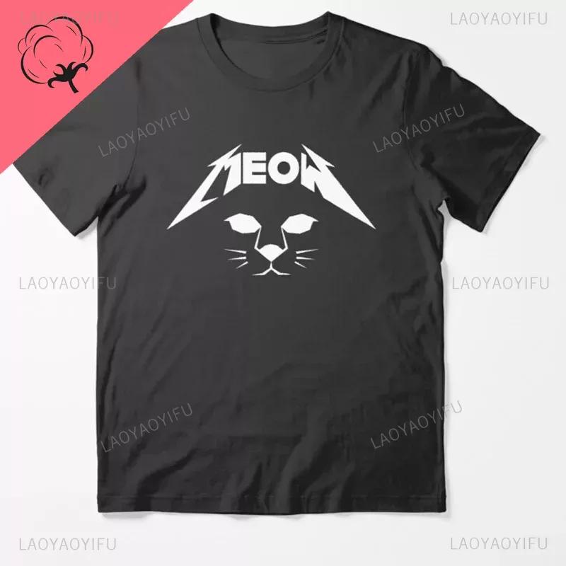 Funny Cat Meowtallica Cat Rock Music Print T-Shirts Rock Music Men Tops Fashion Oversized Tee Comfortable Unsiex Couple Wears