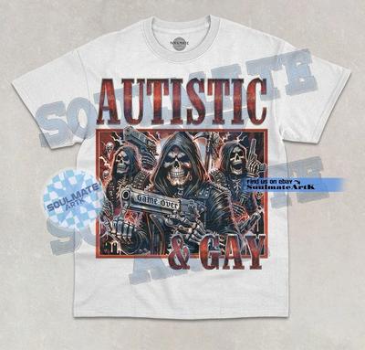 Autistisch & Gay T-Shirt Neurodiversität Pride Bootleg Awareness Grafik Shirt