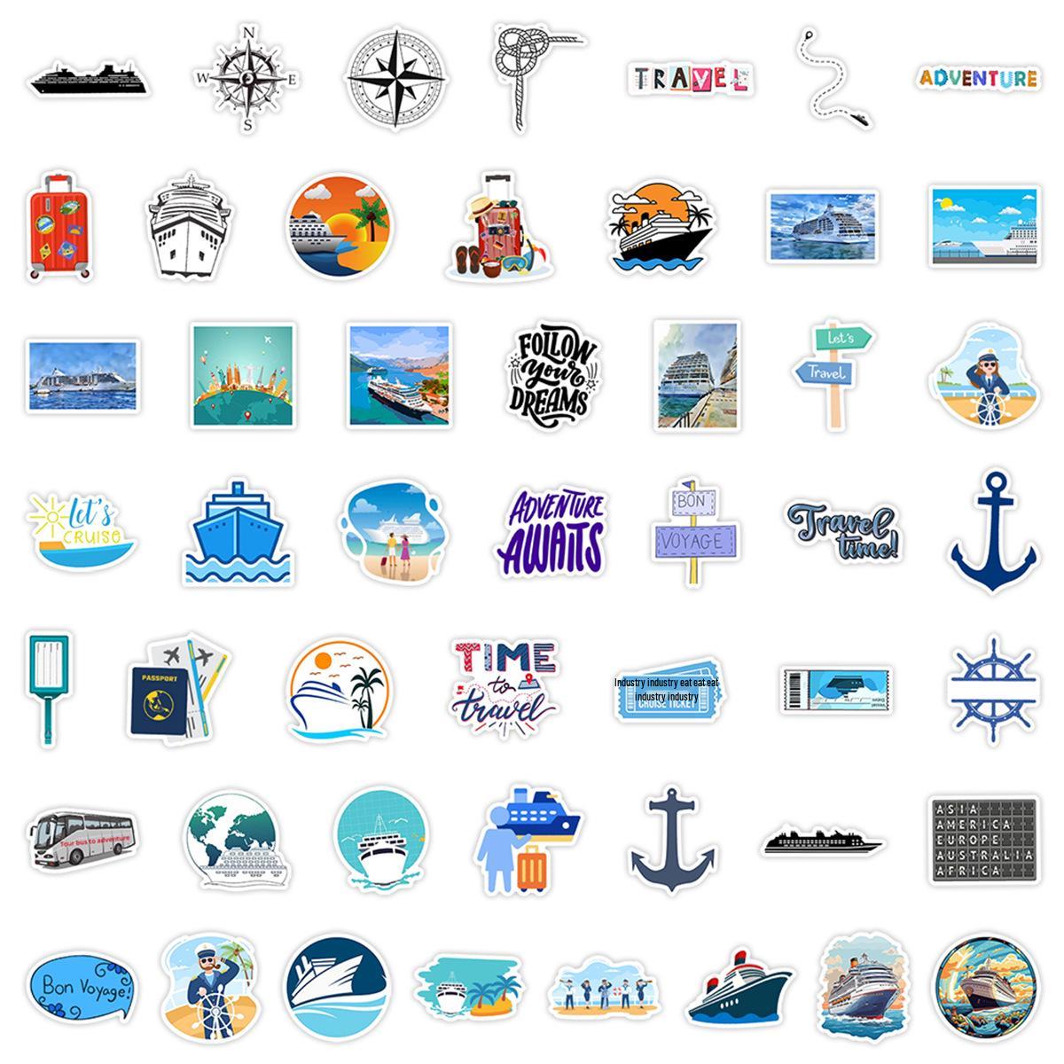 

50-Piece Waterproof Travel & Cruise Doodle Sticker Set for Bottles, Phones, and Luggage