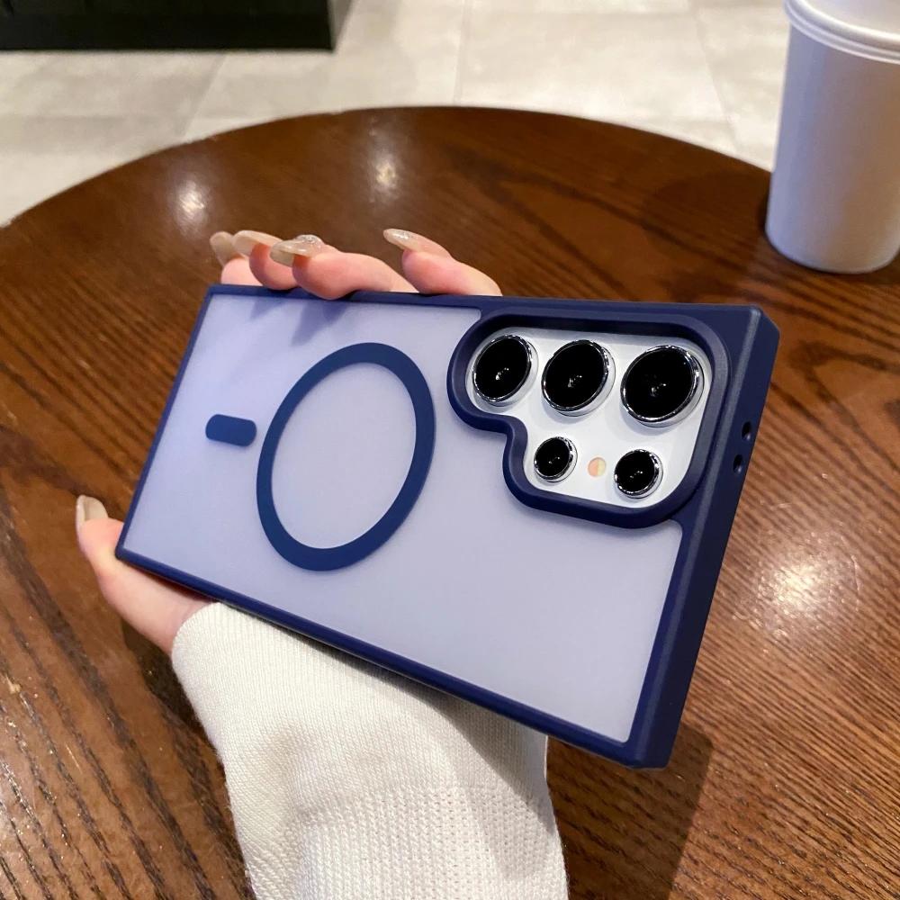 Luxury Matte Shockproof Clear Case for Samsung Galaxy S24 S23 S22 S21 Plus Ultra For Magsafe Wireless Charge Magnetic Cover