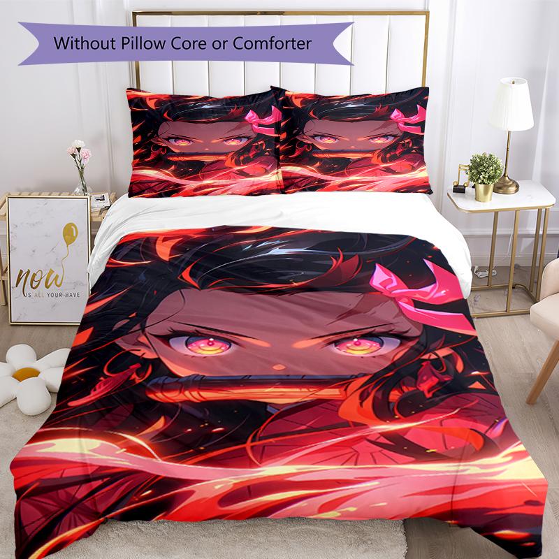 3pcs Demon Slayer Bedding Set Duvet Cover Closure Includes 1 Duvet Cover & 2 Pillowcases, Soft and Comfortable for All Seasons.