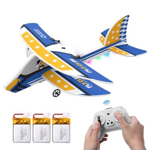 DEERC Radio-Controlled Glider, Fixed-Wing Jet Plane Kit, Under 100g, Perfect for Beginners, Indoor and Outdoor Use, 3 Batteries, 24-Minute Flight Time