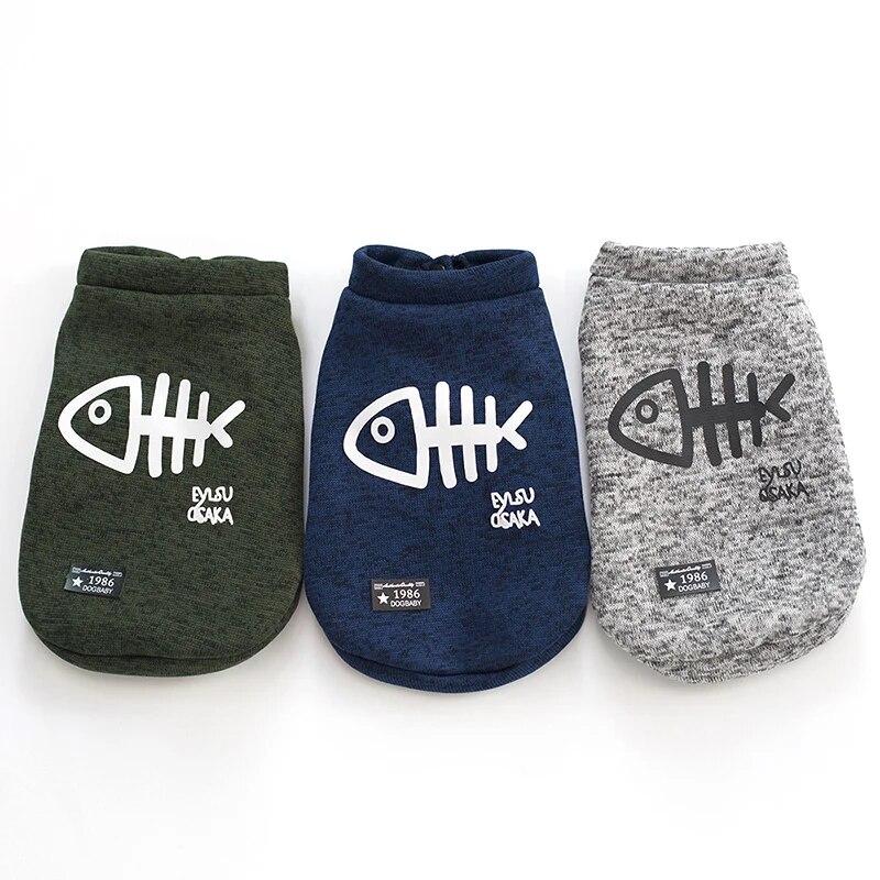 Autunno Inverno Vestiti per cani Stampa lisca di pesce Giacca per cani Cappotto caldo per animali domestici per gatti Cani di piccola taglia Maglione Chihuahua Teddy Abbigliamento per animali domestici