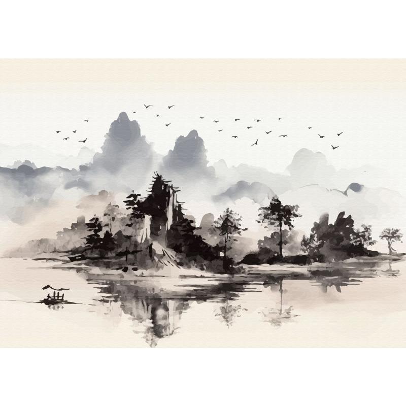 Chinesische Landschaft Paar Vögel Wald Berg Fluss Koi Karpfen Fisch Kunst Poster Drucke Leinwand Malerei Wandkunst Bild Heimdekor