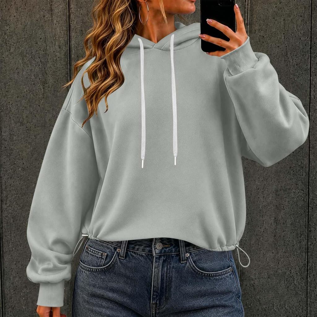 Damen Mode Farbe Kapuzen Langarm Freizeit Sweatshirt Pullover Top