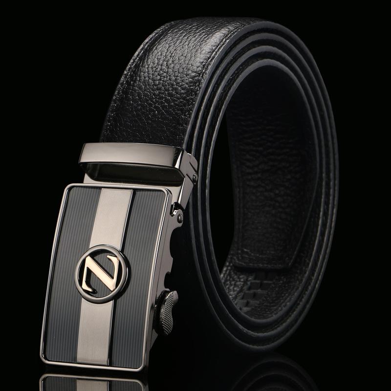 Open Edge Cowhide Belt Men's Real Cowhide Business and Casual Automatic Buckle Belt
