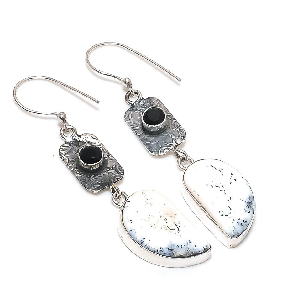 

Натуральный дендритовый опал, шпинель, ювелирное изделие из серебра 925 пробы, серьга 2,56 I6d07