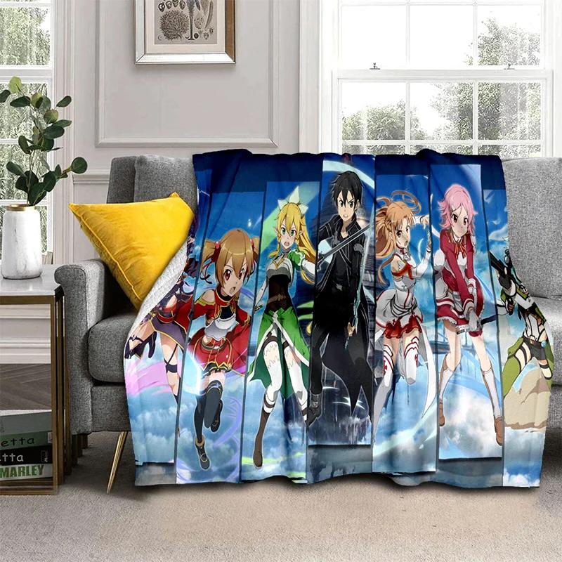 Sword Art Online SAO Novel Cartoon Blanket,Soft Throw Blanket for Home Bedroom Bed Sofa Picnic Travel Office Cover Blanket Kids