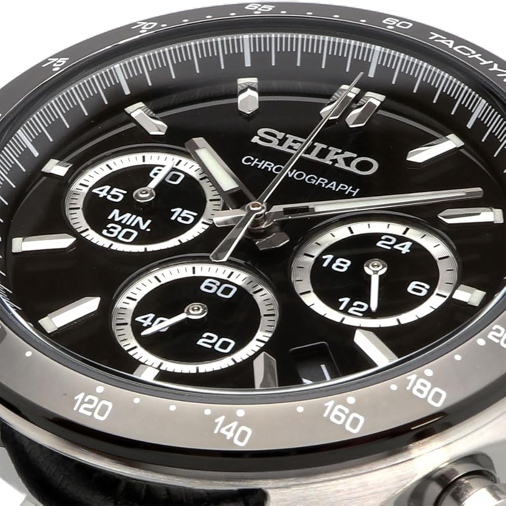 Seiko Chronograph Quartz Men's Watch SBTR021 Black Leather 1/5 Second Precision