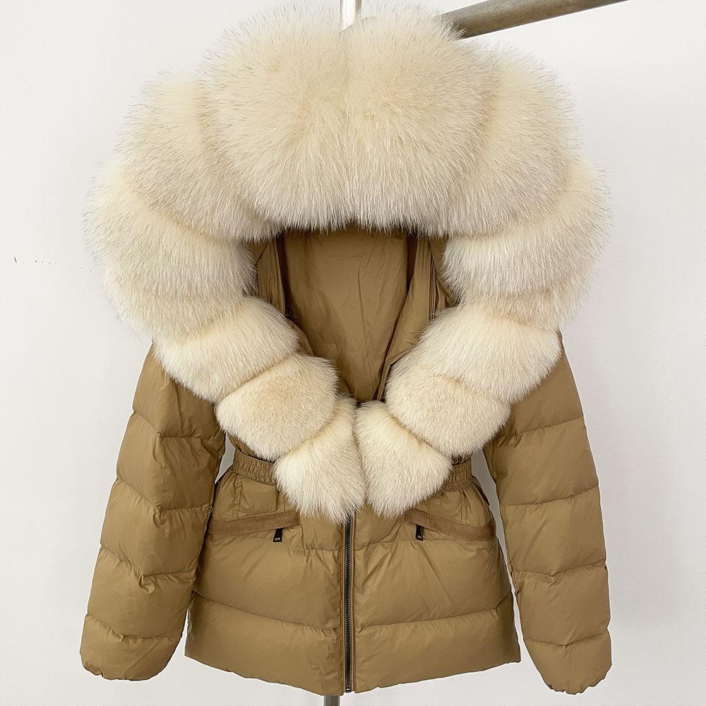 

OFTBUY Зимова куртка Жіноча зі справжнього хутра лисиці єнота біла пальто на качиному пуху Товста тепла офісна жіноча повсякденна елегантна L