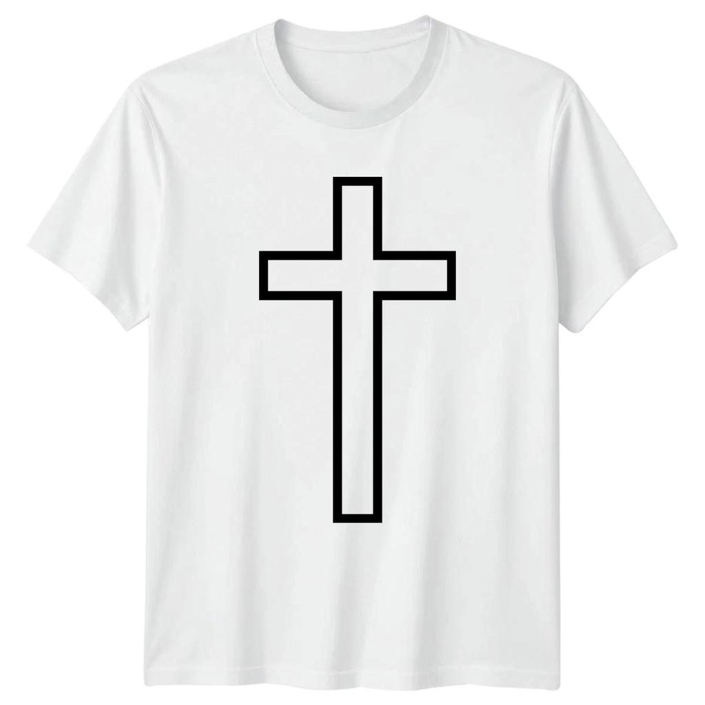 Minimalist Christian Cross Outline Religious T-Shirt Faith Symbol Easter Gift