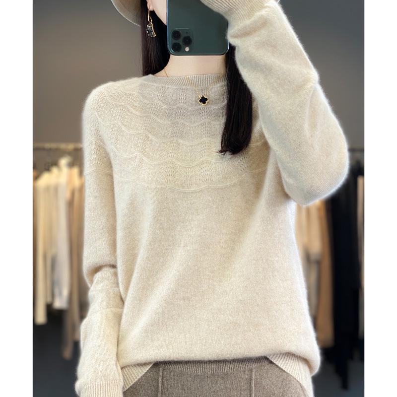 2023 Round Neck Casual Wool Sweater for Women - Spring, Autumn, and Winter Loose Knit Base Layer