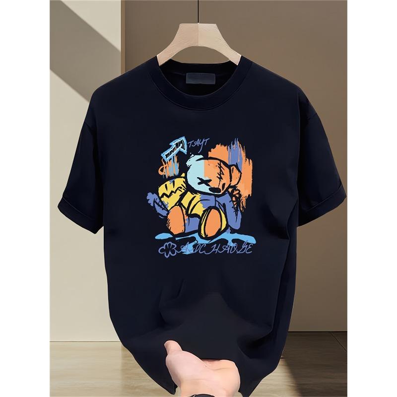 Heavyweight Pure Trendy Print Short-Sleeve T-Shirt for Men, New Summer Casual Versatile Outdoor Sports Breathable Top