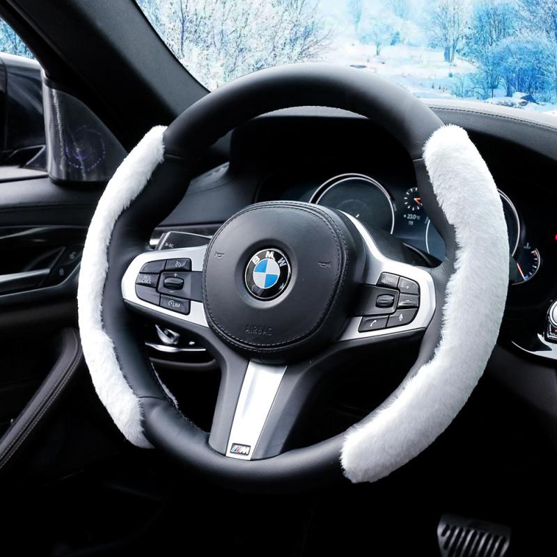 2pcs Plush Steering Wheel Cover Winter Warm