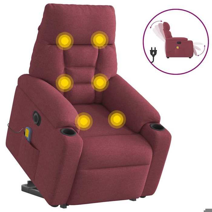 VidaXL Electric Massage Recliner Burgundy Red Fabric 3303065