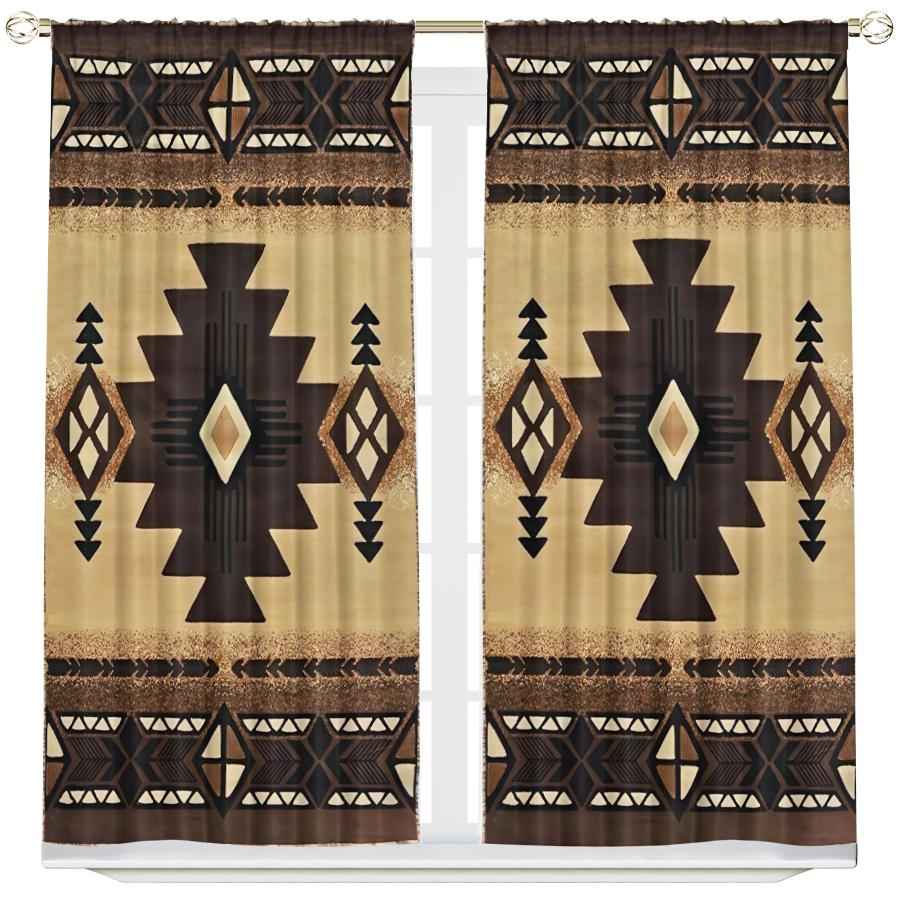 

2pcs- Coffee-colored printed polyester curtains, pole bag curtains 42*84, bedroom, living room, home room decoration 29Wx64L(75x166CM)x2
