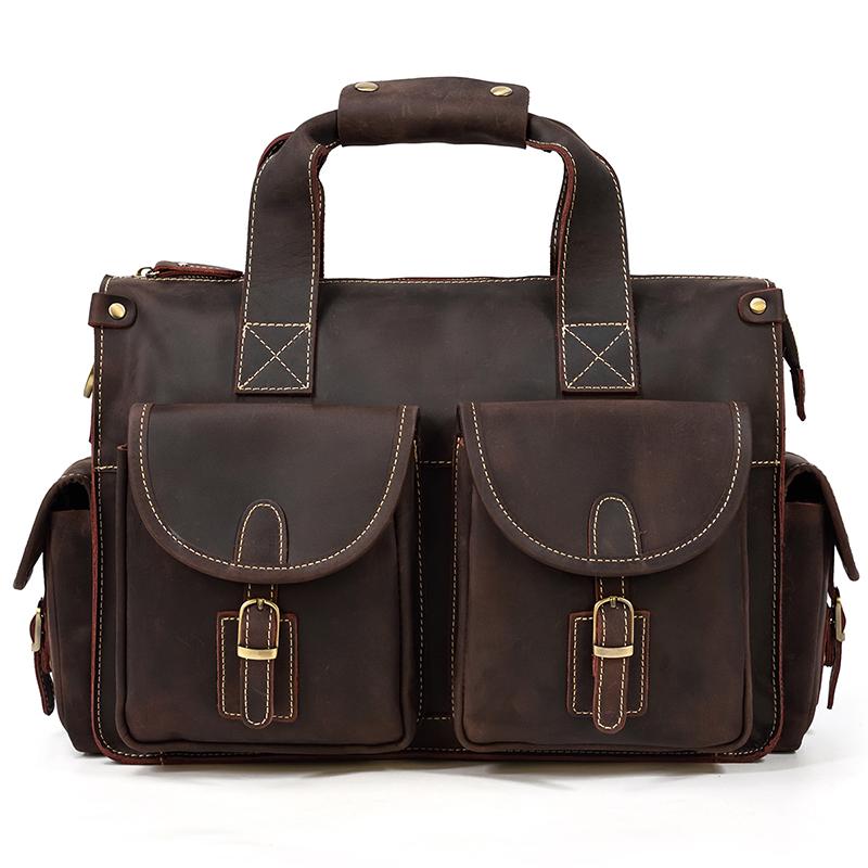 Leather Handbags for men male genuine leather business briefcase for man men's real cow skin shoulder bag tote bags brown