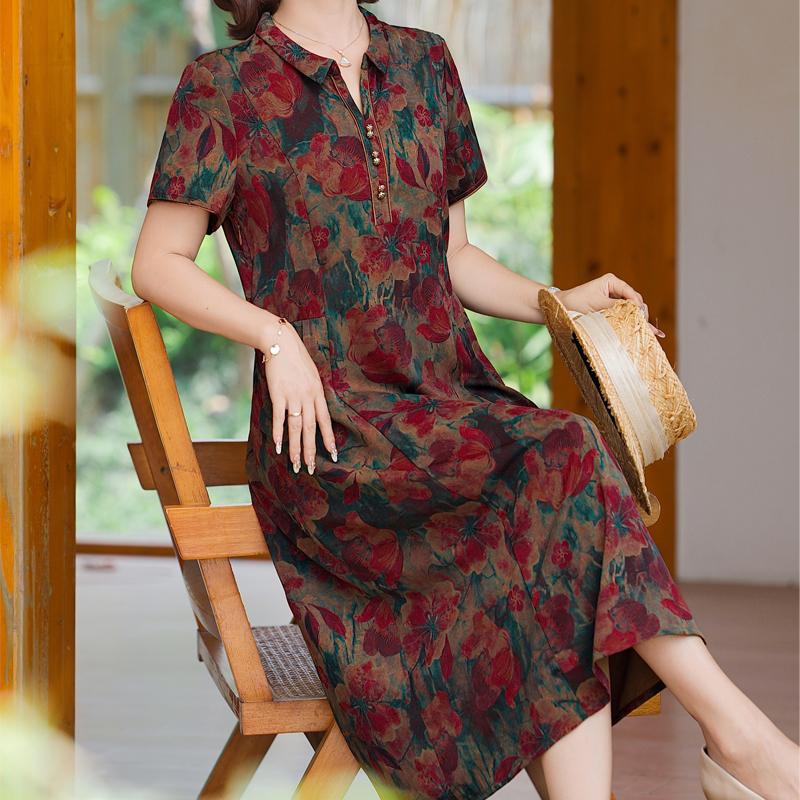 Elegantes Kleid für Damen Vintage Kleidung Übergröße Lässig Kurzarm Sommer Langes Kleid