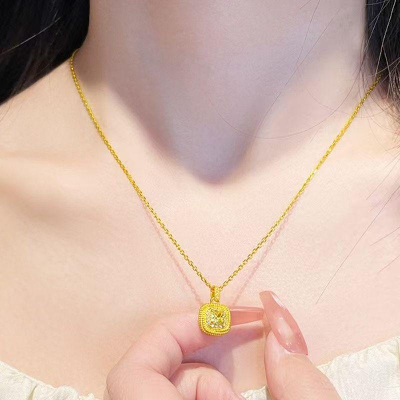 classics inlay diamond square yellow crystal necklace Creative design simple and luxurious collar chain wedding jewelry