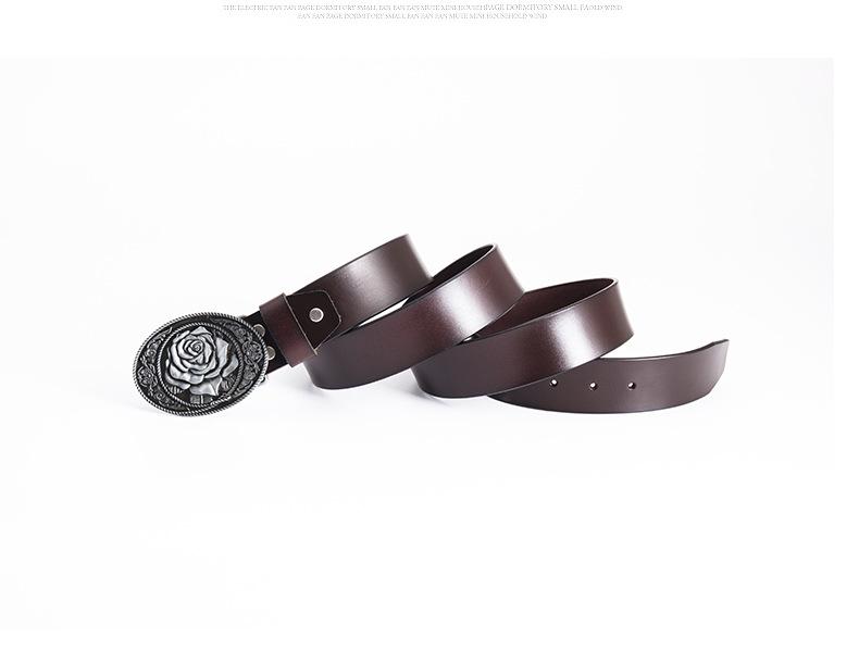 Rose-Shaped Waistband Leather Belt with Floral Pattern - Nightclub Single Loop Pants Accessory