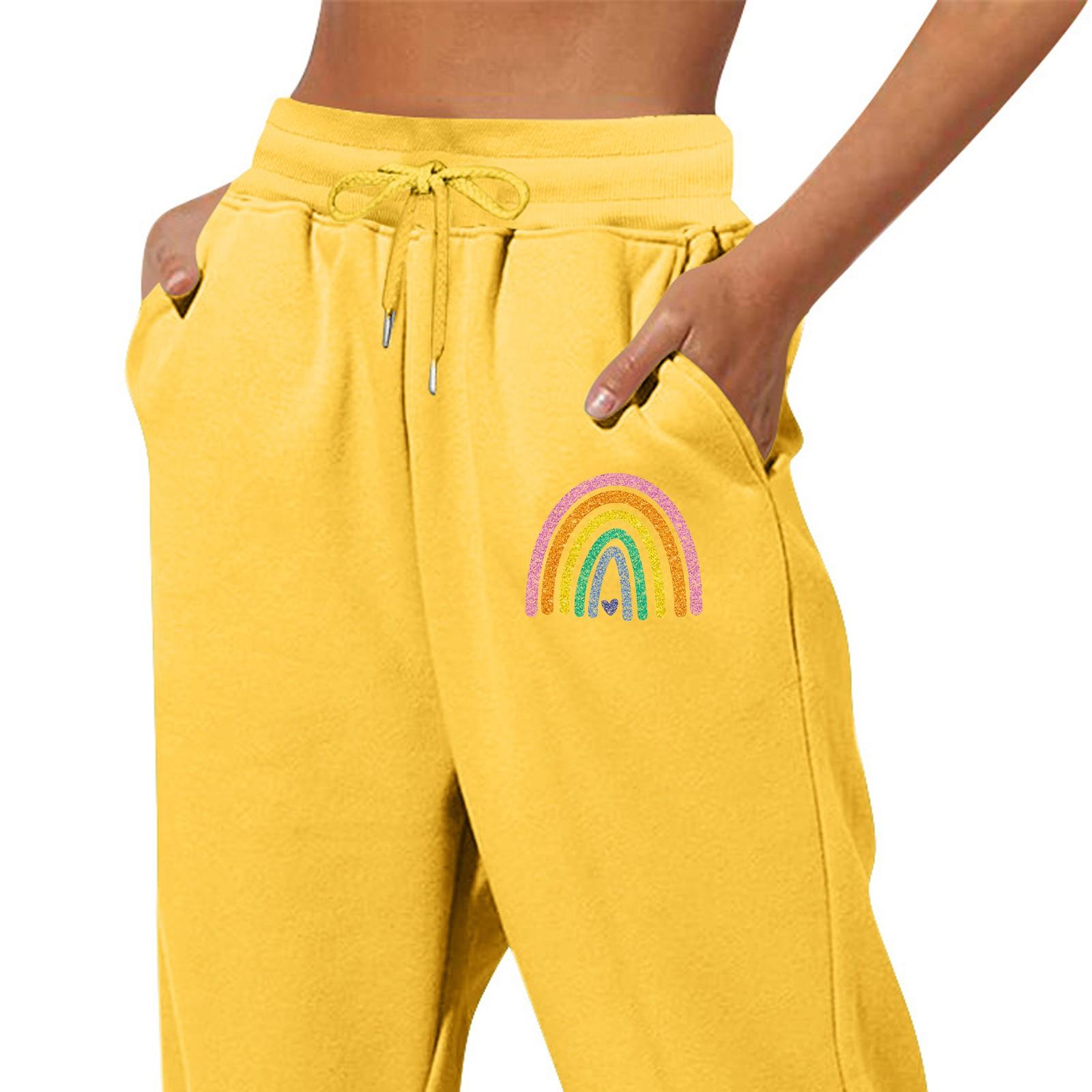 

Весенние и однотонные принтованные модные женские повседневные брюки с карманами и шнурком XL жёлтый