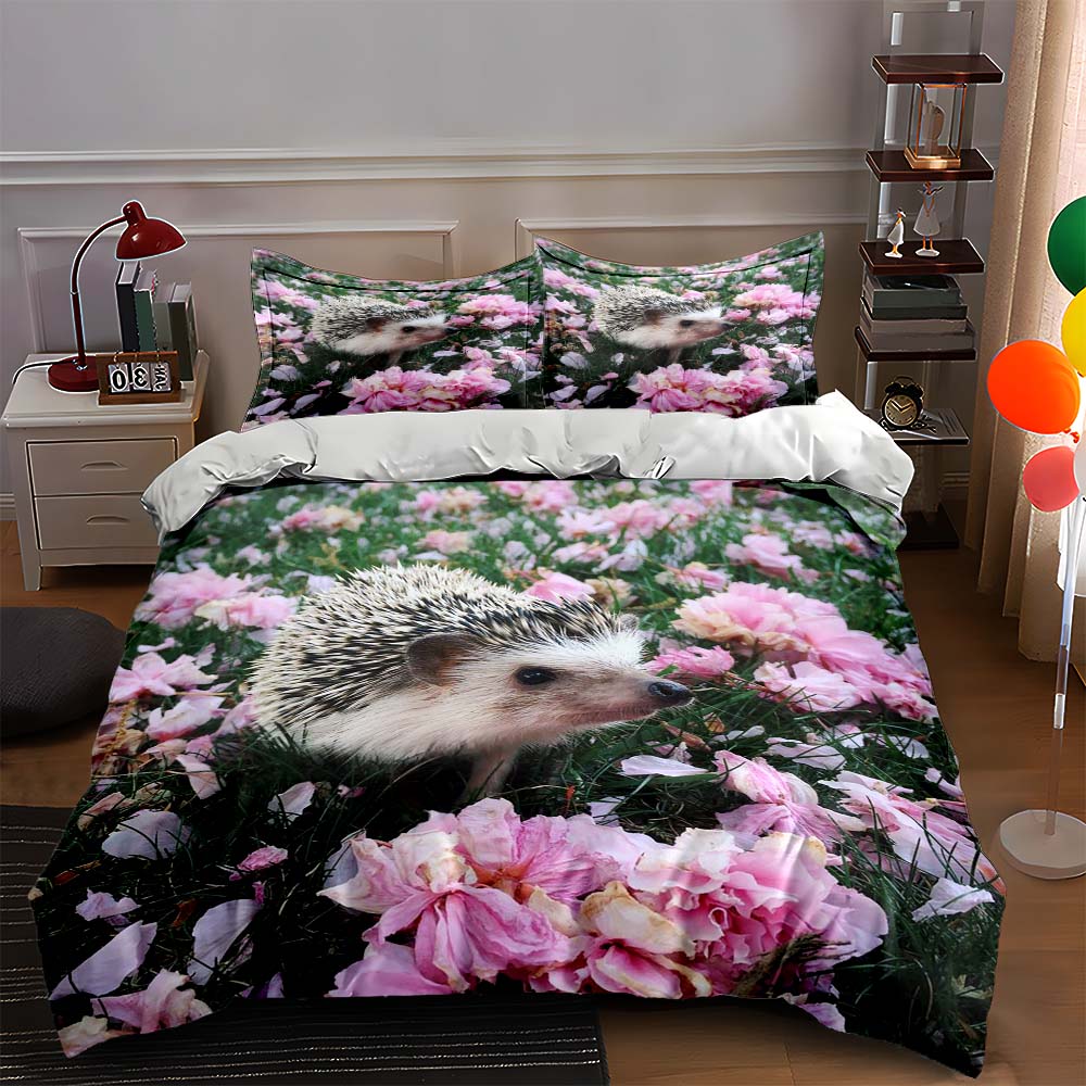 

Hedgehog among flowers. Bedding Duvet cover sets Duvet covers Pillowcases gifts (1 * Duvet Cover 2 * Pillowcases, without duvet insert) 135x200cm